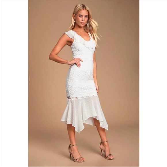 NWT Lulu’s Dagny Lace Swiss Dot Ruffled Midi Dress - Picture 5 of 10